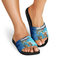 Texas Flag Fishing Slide Sandals with Ocean Fish Graphic and Blue Water Background - Wonder Print Shop