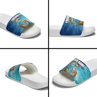Texas Flag Fishing Slide Sandals with Ocean Fish Graphic and Blue Water Background - Wonder Print Shop