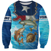 Texas Flag Fishing Sweatshirt with Ocean Fish Graphic and Blue Water Background - Wonder Print Shop