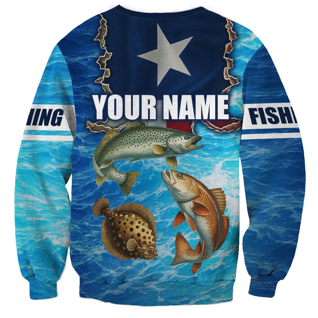 Texas Flag Fishing Sweatshirt with Ocean Fish Graphic and Blue Water Background - Wonder Print Shop