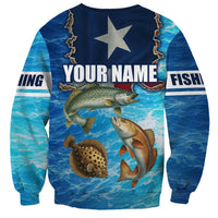 Texas Flag Fishing Sweatshirt with Ocean Fish Graphic and Blue Water Background - Wonder Print Shop