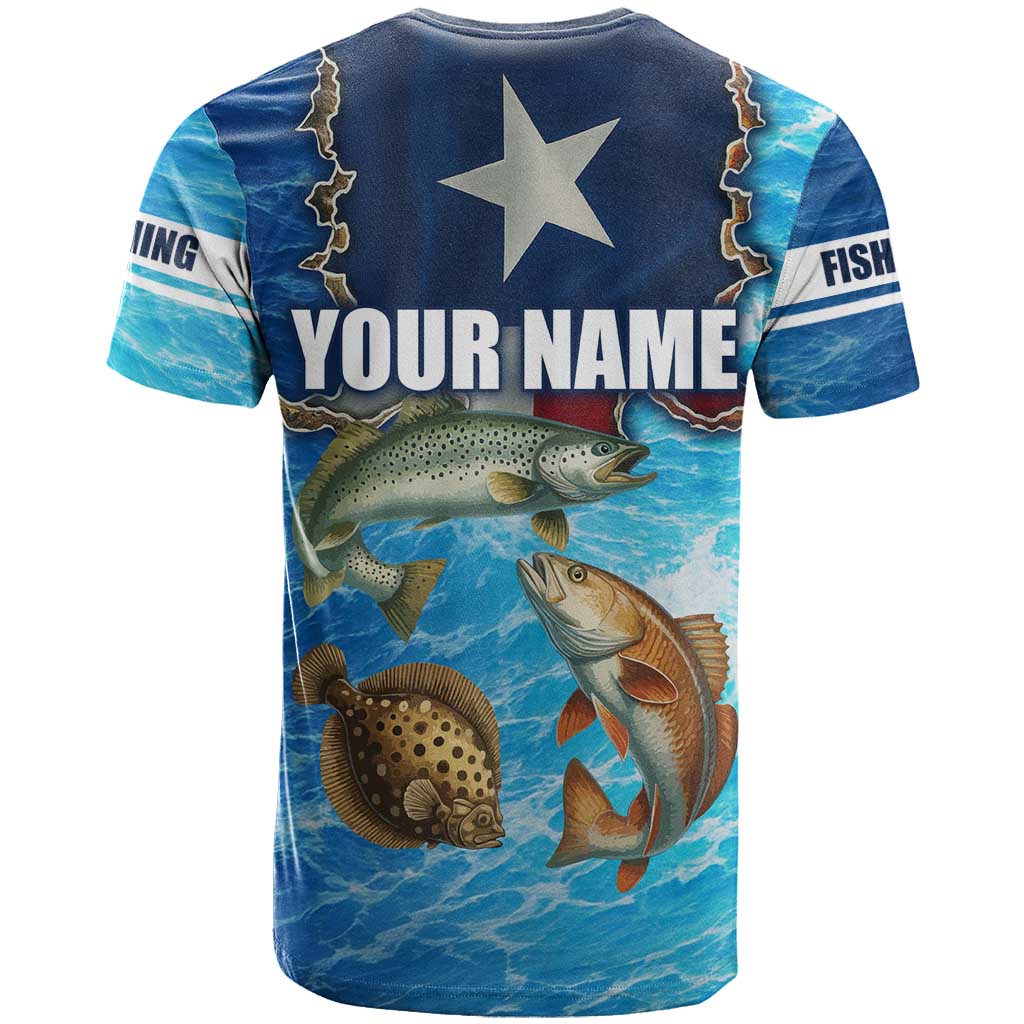 Texas Flag Fishing T Shirt with Ocean Fish Graphic and Blue Water Background - Wonder Print Shop