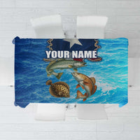 Texas Flag Fishing Tablecloth with Ocean Fish Graphic and Blue Water Background - Wonder Print Shop
