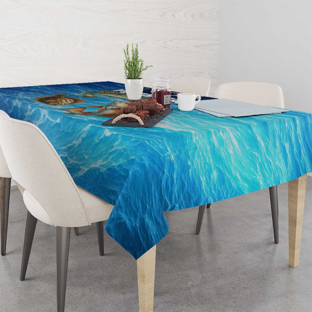 Texas Flag Fishing Tablecloth with Ocean Fish Graphic and Blue Water Background - Wonder Print Shop