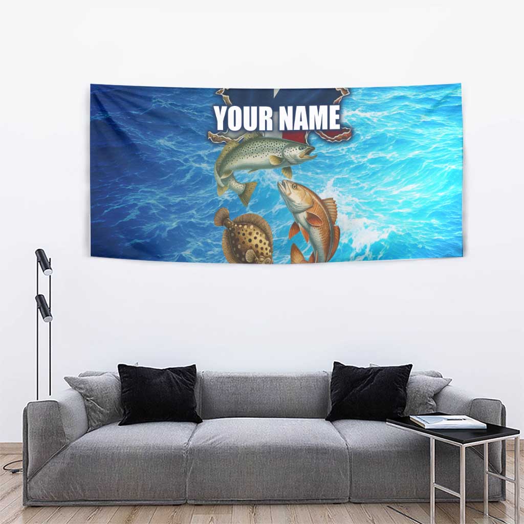 Texas Flag Fishing Tapestry with Ocean Fish Graphic and Blue Water Background - Wonder Print Shop