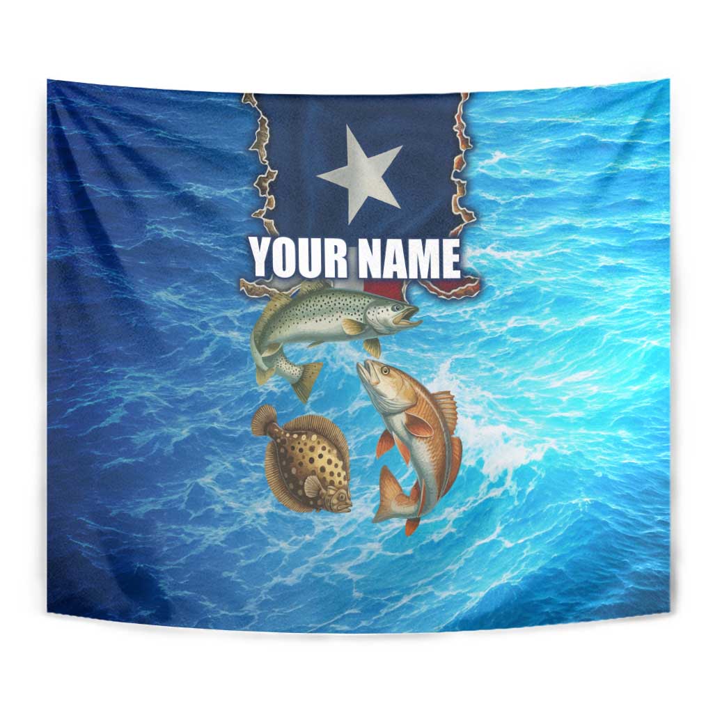 Texas Flag Fishing Tapestry with Ocean Fish Graphic and Blue Water Background - Wonder Print Shop