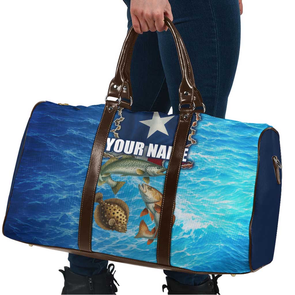 Texas Flag Fishing Travel Bag with Ocean Fish Graphic and Blue Water Background - Wonder Print Shop