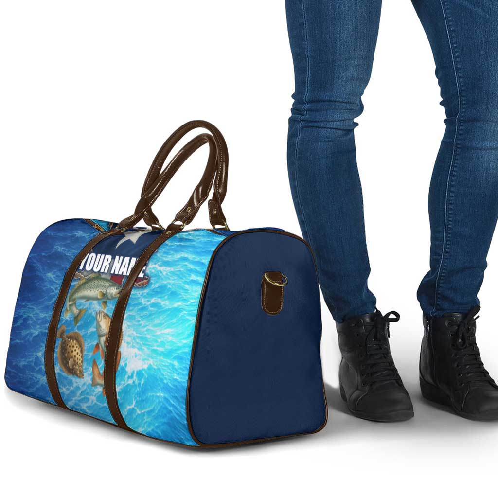 Texas Flag Fishing Travel Bag with Ocean Fish Graphic and Blue Water Background - Wonder Print Shop