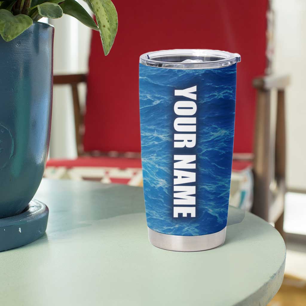 Texas Flag Fishing Tumbler Cup with Ocean Fish Graphic and Blue Water Background - Wonder Print Shop
