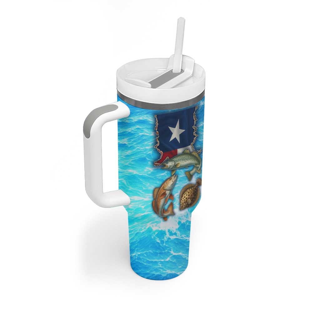 Texas Flag Fishing Tumbler With Handle with Ocean Fish Graphic and Blue Water Background - Wonder Print Shop