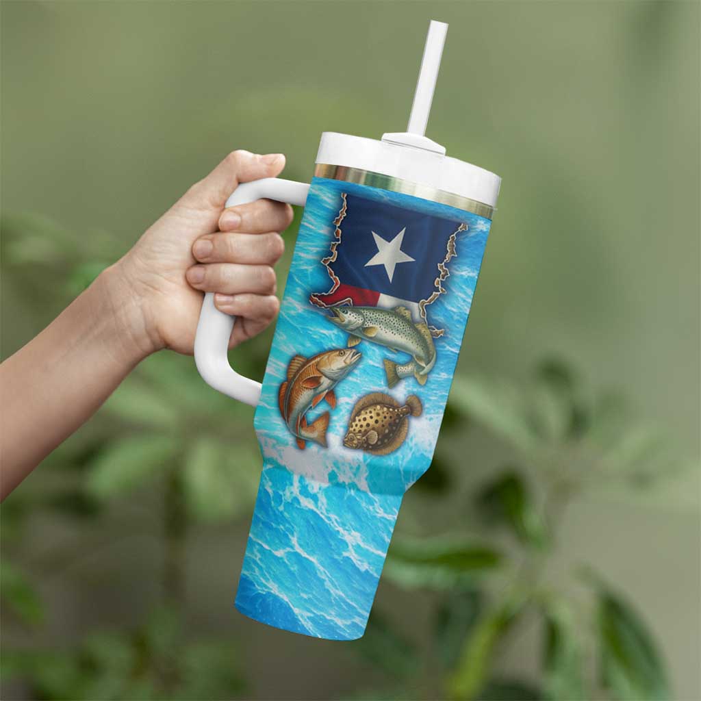 Texas Flag Fishing Tumbler With Handle with Ocean Fish Graphic and Blue Water Background - Wonder Print Shop