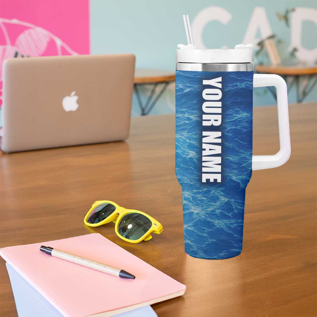 Texas Flag Fishing Tumbler With Handle with Ocean Fish Graphic and Blue Water Background - Wonder Print Shop