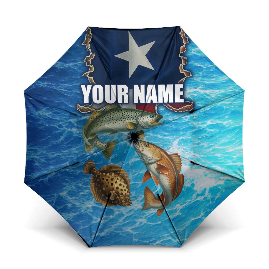 Texas Flag Fishing Umbrella with Ocean Fish Graphic and Blue Water Background - Wonder Print Shop