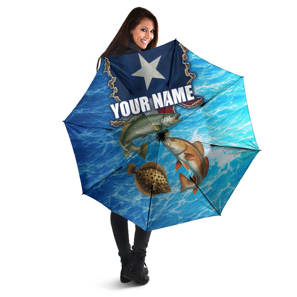 Texas Flag Fishing Umbrella with Ocean Fish Graphic and Blue Water Background - Wonder Print Shop
