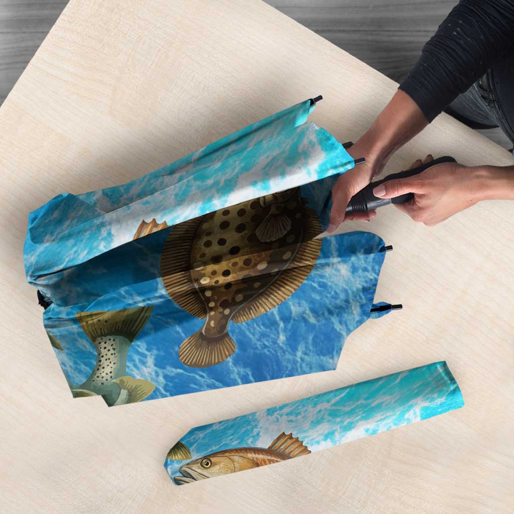 Texas Flag Fishing Umbrella with Ocean Fish Graphic and Blue Water Background - Wonder Print Shop