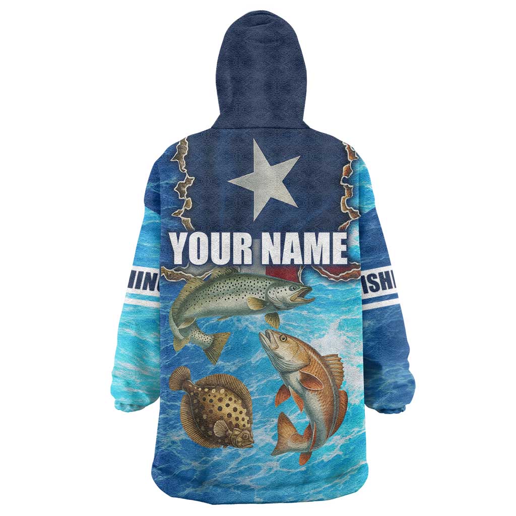 Texas Flag Fishing Wearable Blanket Hoodie with Ocean Fish Graphic and Blue Water Background - Wonder Print Shop