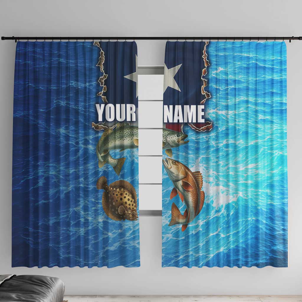 Texas Flag Fishing Window Curtain with Ocean Fish Graphic and Blue Water Background - Wonder Print Shop