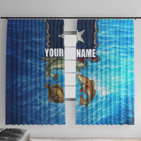 Texas Flag Fishing Window Curtain with Ocean Fish Graphic and Blue Water Background - Wonder Print Shop