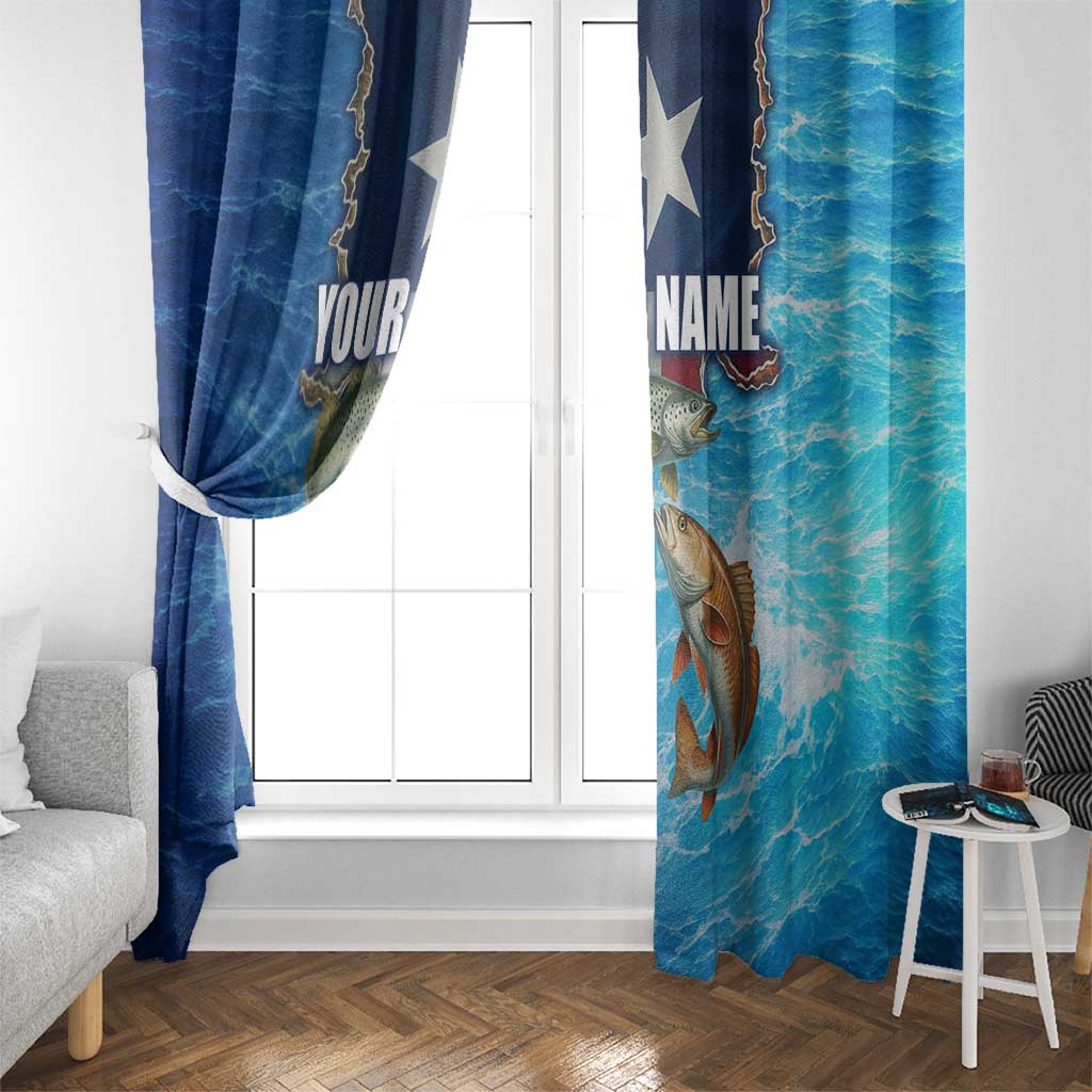 Texas Flag Fishing Window Curtain with Ocean Fish Graphic and Blue Water Background - Wonder Print Shop