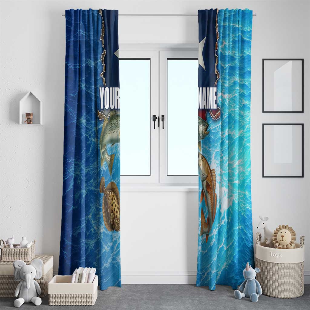 Texas Flag Fishing Window Curtain with Ocean Fish Graphic and Blue Water Background - Wonder Print Shop