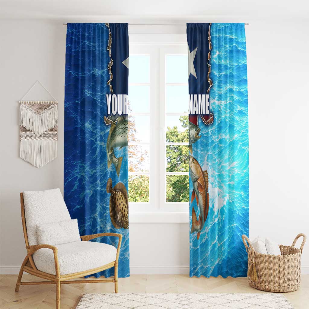 Texas Flag Fishing Window Curtain with Ocean Fish Graphic and Blue Water Background - Wonder Print Shop