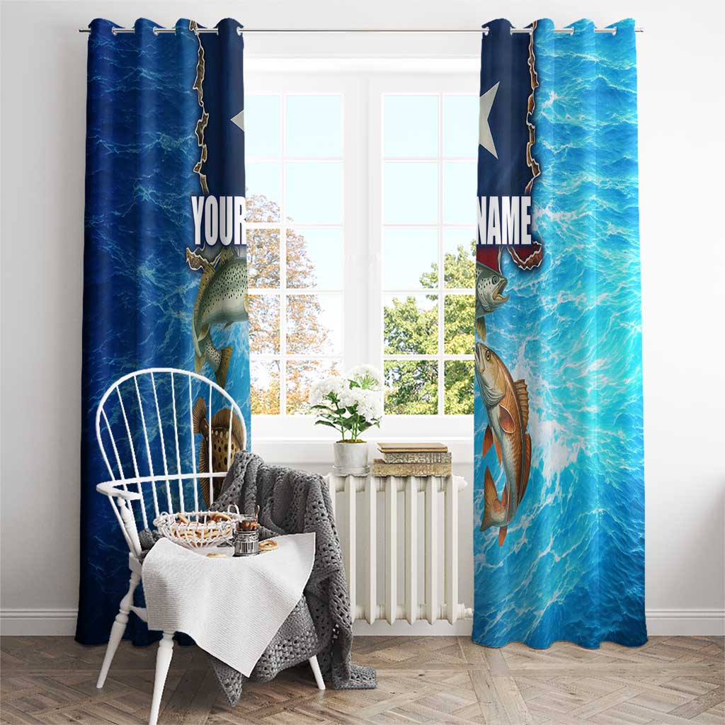 Texas Flag Fishing Window Curtain with Ocean Fish Graphic and Blue Water Background - Wonder Print Shop