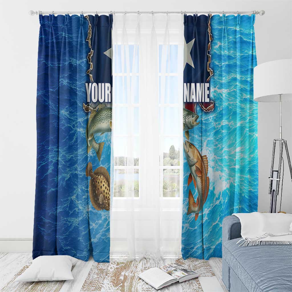Texas Flag Fishing Window Curtain with Ocean Fish Graphic and Blue Water Background - Wonder Print Shop