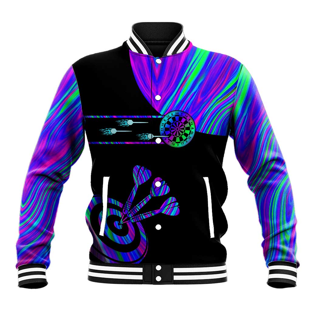 Neon Dartboard Darts Baseball Jacket with Colorful Target and Psychedelic Swirl Pattern - Wonder Print Shop