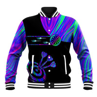 Neon Dartboard Darts Baseball Jacket with Colorful Target and Psychedelic Swirl Pattern - Wonder Print Shop