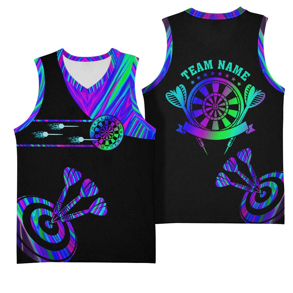 Neon Dartboard Darts Basketball Jersey with Colorful Target and Psychedelic Swirl Pattern - Wonder Print Shop