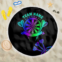 Neon Dartboard Darts Beach Blanket with Colorful Target and Psychedelic Swirl Pattern - Wonder Print Shop
