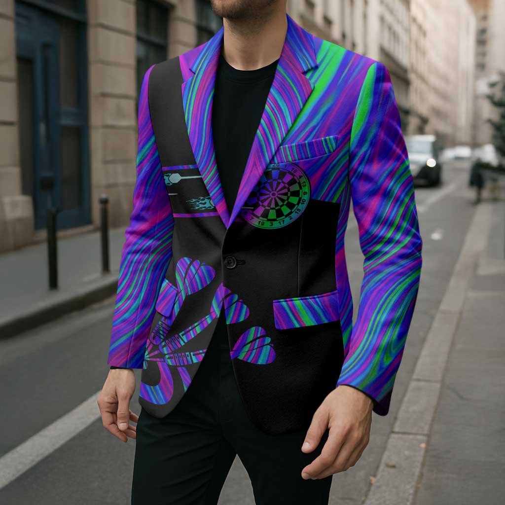 Neon Dartboard Darts Blazer with Colorful Target and Psychedelic Swirl Pattern - Wonder Print Shop
