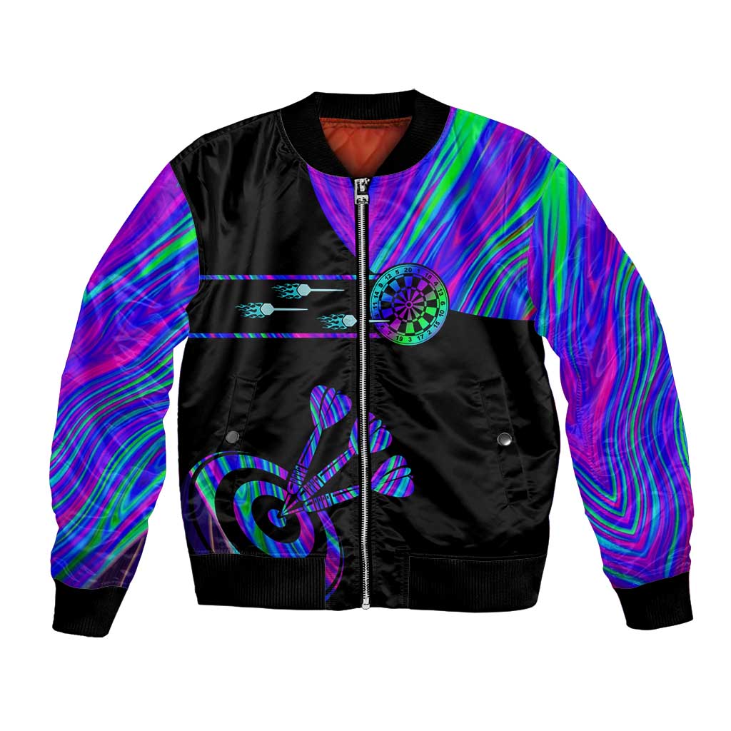 Neon Dartboard Darts Bomber Jacket with Colorful Target and Psychedelic Swirl Pattern - Wonder Print Shop