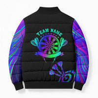 Neon Dartboard Darts Bomber Puffer Jacket with Colorful Target and Psychedelic Swirl Pattern - Wonder Print Shop