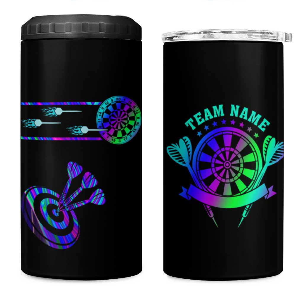 Neon Dartboard Darts 4 in 1 Can Cooler Tumbler with Colorful Target and Psychedelic Swirl Pattern - Wonder Print Shop