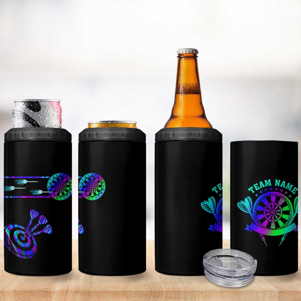 Neon Dartboard Darts 4 in 1 Can Cooler Tumbler with Colorful Target and Psychedelic Swirl Pattern - Wonder Print Shop
