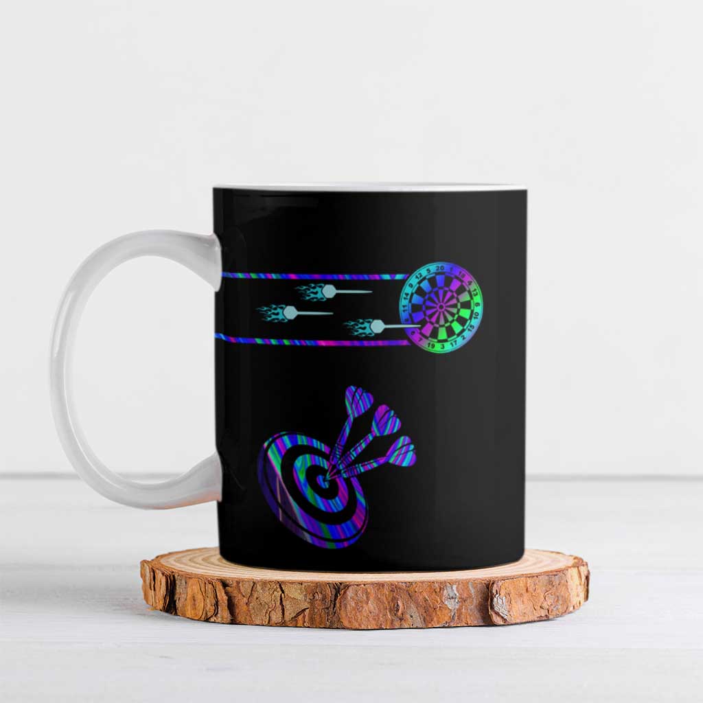 Neon Dartboard Darts Ceramic Mug with Colorful Target and Psychedelic Swirl Pattern - Wonder Print Shop