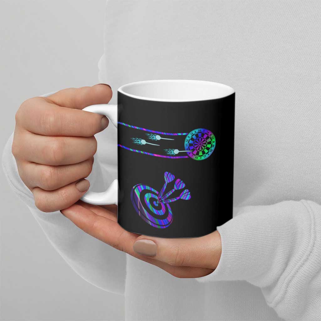 Neon Dartboard Darts Ceramic Mug with Colorful Target and Psychedelic Swirl Pattern - Wonder Print Shop