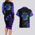 Neon Dartboard Darts Couples Matching Long Sleeve Bodycon Dress and Hawaiian Shirt with Colorful Target and Psychedelic Swirl Pattern - Wonder Print Shop