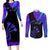 Neon Dartboard Darts Couples Matching Long Sleeve Bodycon Dress and Long Sleeve Button Shirt with Colorful Target and Psychedelic Swirl Pattern - Wonder Print Shop