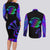 Neon Dartboard Darts Couples Matching Long Sleeve Bodycon Dress and Long Sleeve Button Shirt with Colorful Target and Psychedelic Swirl Pattern - Wonder Print Shop