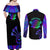 Neon Dartboard Darts Couples Matching Off Shoulder Maxi Dress and Long Sleeve Button Shirt with Colorful Target and Psychedelic Swirl Pattern - Wonder Print Shop