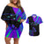 Neon Dartboard Darts Couples Matching Off Shoulder Short Dress and Hawaiian Shirt with Colorful Target and Psychedelic Swirl Pattern - Wonder Print Shop