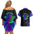 Neon Dartboard Darts Couples Matching Off Shoulder Short Dress and Hawaiian Shirt with Colorful Target and Psychedelic Swirl Pattern - Wonder Print Shop