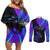 Neon Dartboard Darts Couples Matching Off Shoulder Short Dress and Long Sleeve Button Shirt with Colorful Target and Psychedelic Swirl Pattern - Wonder Print Shop
