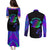 Neon Dartboard Darts Couples Matching Puletasi and Long Sleeve Button Shirt with Colorful Target and Psychedelic Swirl Pattern - Wonder Print Shop