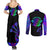 Neon Dartboard Darts Couples Matching Summer Maxi Dress and Long Sleeve Button Shirt with Colorful Target and Psychedelic Swirl Pattern - Wonder Print Shop