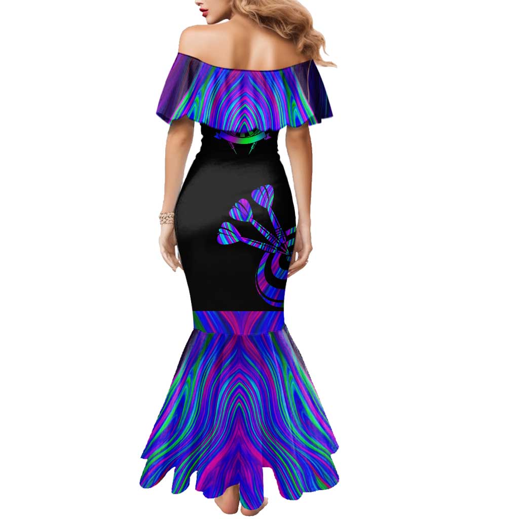 Neon Dartboard Darts Family Matching Mermaid Dress and Hawaiian Shirt with Colorful Target and Psychedelic Swirl Pattern - Wonder Print Shop