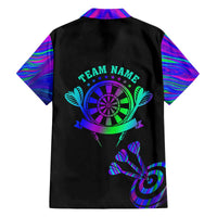 Neon Dartboard Darts Family Matching Off The Shoulder Long Sleeve Dress and Hawaiian Shirt with Colorful Target and Psychedelic Swirl Pattern - Wonder Print Shop