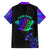 Neon Dartboard Darts Family Matching Off The Shoulder Long Sleeve Dress and Hawaiian Shirt with Colorful Target and Psychedelic Swirl Pattern - Wonder Print Shop